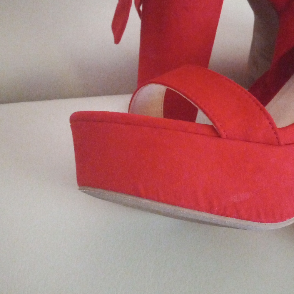 Fashion Nova Red Suede Ankle-Tie Sandals Size: - Picture 10 of 17